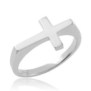 Sterling Silver Flat Top Sideways Cross Ring Matte